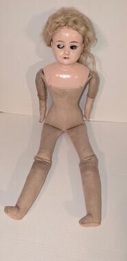Antique 26" Minerva Tin Shoulder Head Doll Glass eyes Germany 7 For Repair